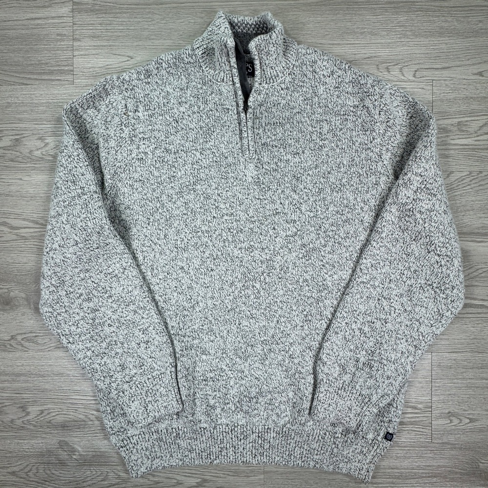 Chaps Men's Sweater 1/4 Zip Pullover Gray Large Cotton Blend Marled Knit Preppy
